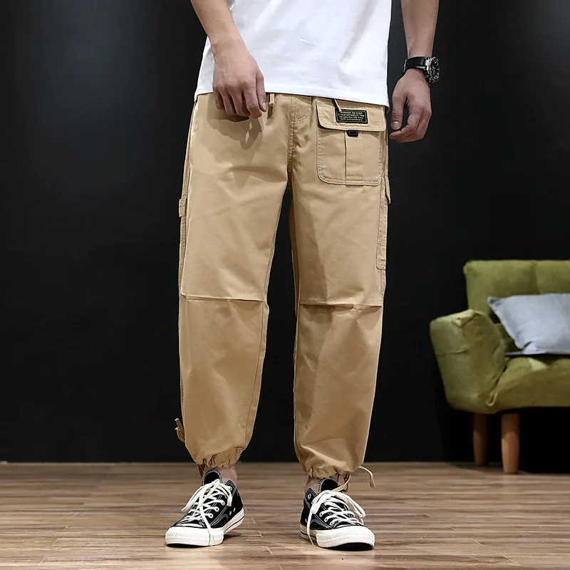 

Hot Sales New Style Men Lace-up Loose-Fit 9 Points Casual Bib Overall Teenager Fashion Beam Leg Capri Harem Pants 831