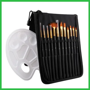 

12 Pcs/Set Art Paint Brushes With Palette And Canvas Bag Professional Art Supplies Nylon Brush Pen For Acrylic And Oil Brushes