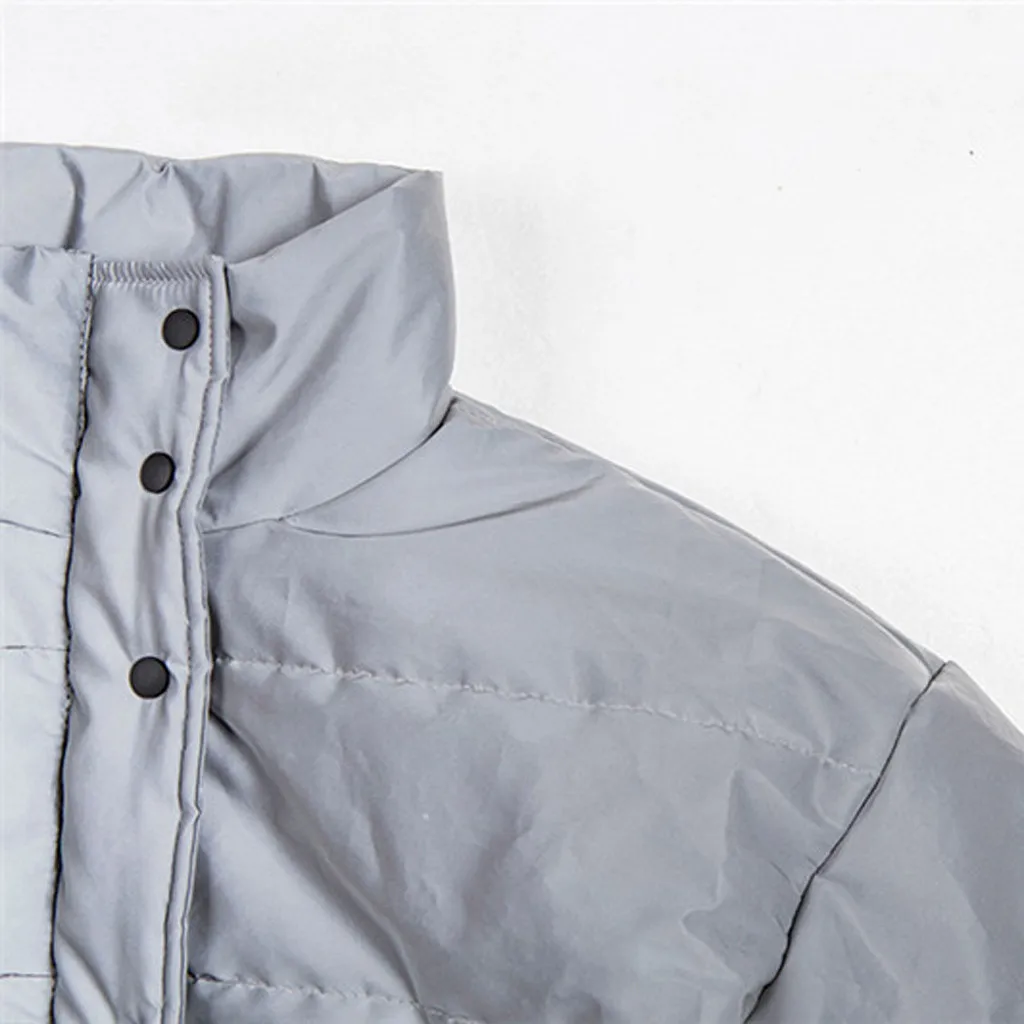 Winter Fashion Reflective Short Warm Women Coat Jackets Short Jacket Top Gray Color New Ladies Parka Spring Ladies Coat