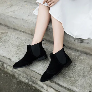 

Genuine Leather Chelsea Boots Winter Pointed Toe Ankle Boots For Women Lace Up And Slip-OnTwo Styles Low (1cm-3cm) Femaile Shoes