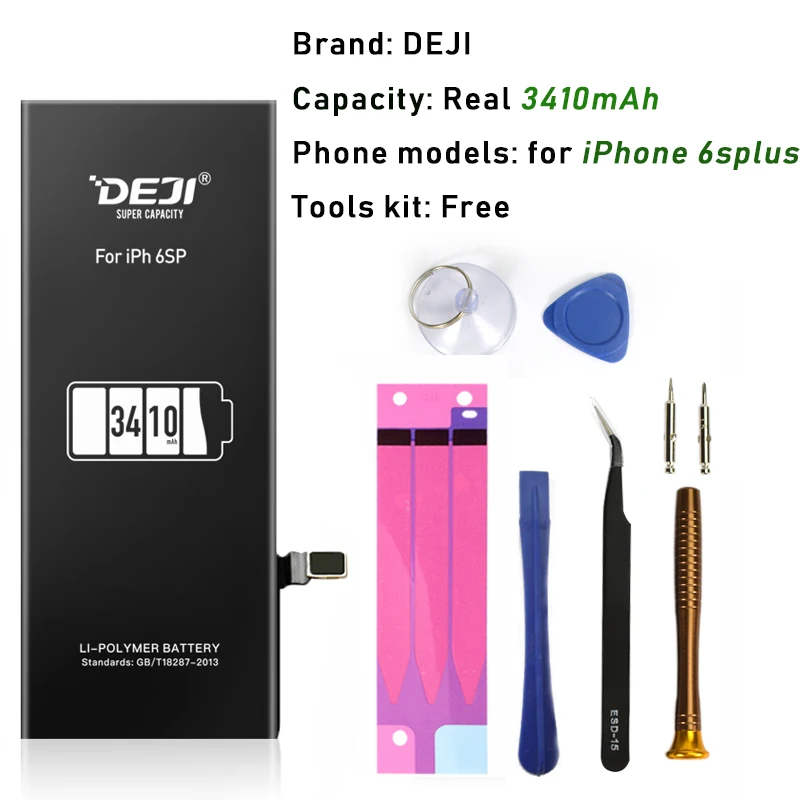 DEJI оригинальная литиевая батарея для iPhone 5se/6/6s/6 p/6s p с бесплатными инструментами, набор, настоящая батарея большой емкости, замена 0 циклов - Цвет: 3410mAh for i6splus