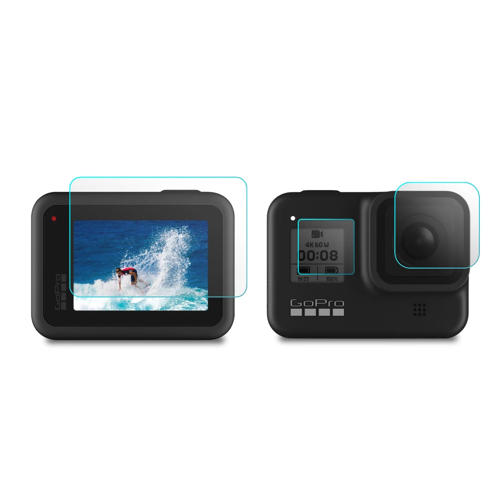 Для Gopro 8 Черные аксессуары, защита экрана закаленное стекло ультра ясный lcd HD+ защита объектива 3 шт. Набор для Go Pro Hero 8