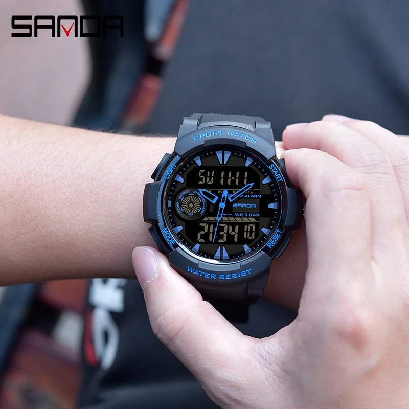 Large Men Watches Digital Watch Luminous 5BAR Waterproof Male Sport Watch Quartz Dual Display relogio masculino
