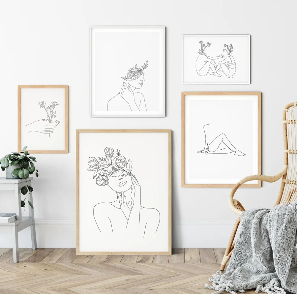 Abstract-Women-Line-Drawing-Nordic-Posters-Prints-Modern-Canvas-Painting-Wall-Art-Flower-Girl-Wall-Picture