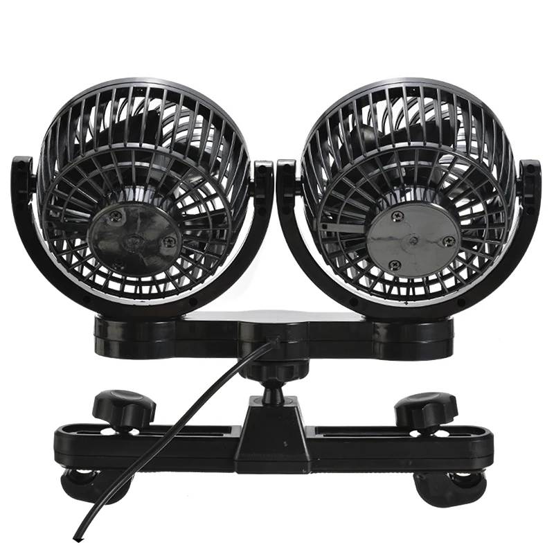 1PC ABS Car Headrest Rear Seat Cooling Fan Dual Head Summer Cooler Fans 360° Rotatable Two Speed For 12V Van Truck SUV ATV