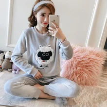 Теплые пижамы для женщин, пижамный комплект с длинным рукавом, женский милый фланелевый костюм для отдыха, Женская Толстая Пижама с овечкой из мультфильма, пижамный комплект