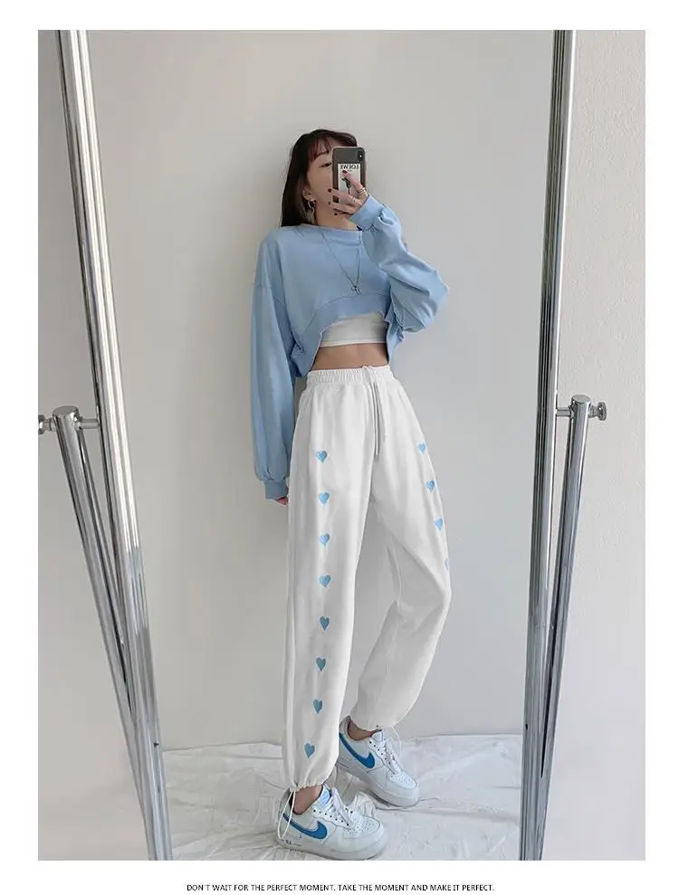 sweatpants femme cintura alta harajuku calças largas perna esporte jogger harem