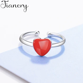 

JIANERY Bohemian 925 Sterling Silver Red Heart Rings for Women Bridal Wedding Vintage Open Finger Rings Christmas Gifts
