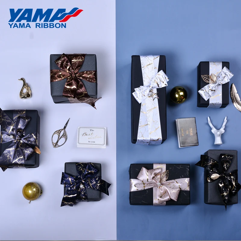 YAMA Satin Ribbon 10yards/roll 38 mm Gold Foil Printed DIY Crafts