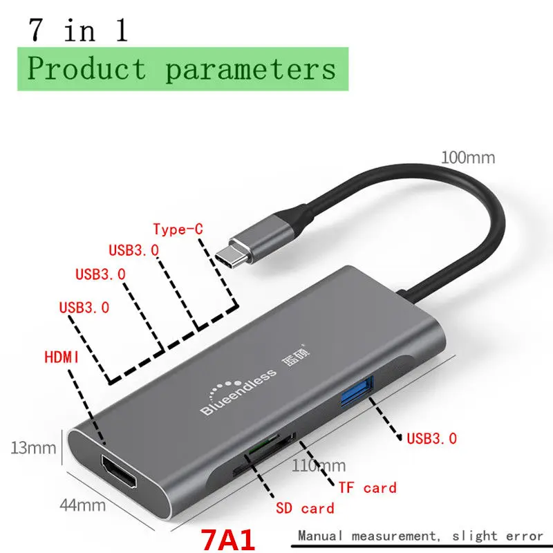 Type-c docking station HDMI HD 4k usb3.0 HUB all-in-one converter multi-function hub for phone MacBook Pro Air Huawei XiaoMi - Цвет: Grey
