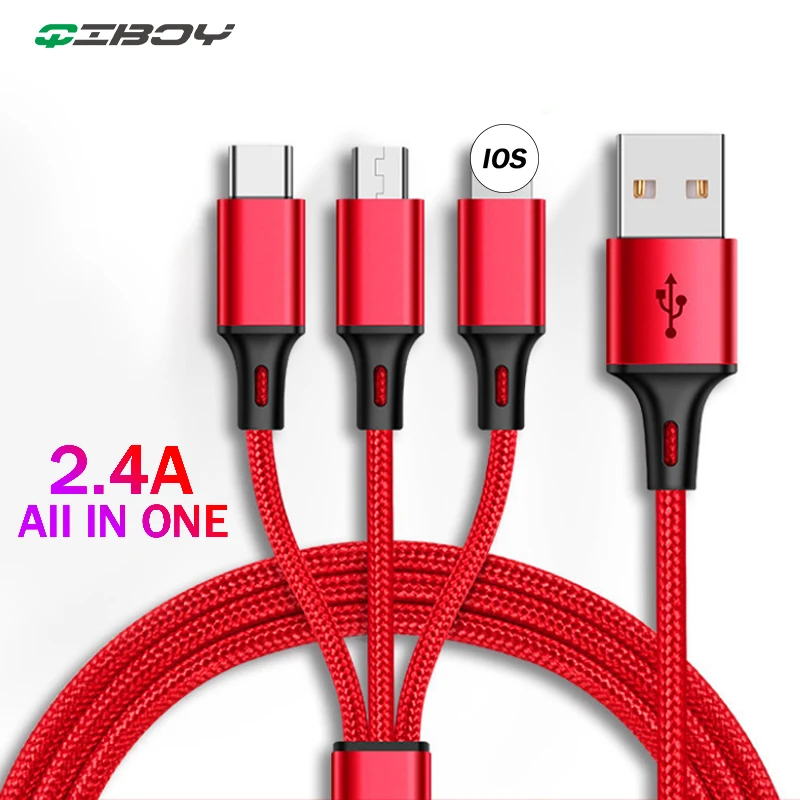 

Micro USB/8 Pin/Typc C 3in1 USB Cable For iPhone X 8 7 6 Mobile Phone Charging Charger 3 in 1 Cable For Samsung S10 Xiaomi Mi9