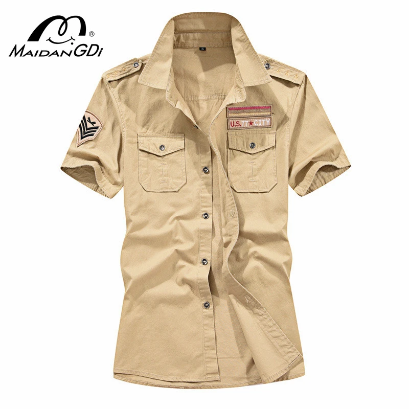 

MAIDANGDI Men's Shirt 2020 Summer New Military Air Force Short-sleeved Large Size Camisa Masculina