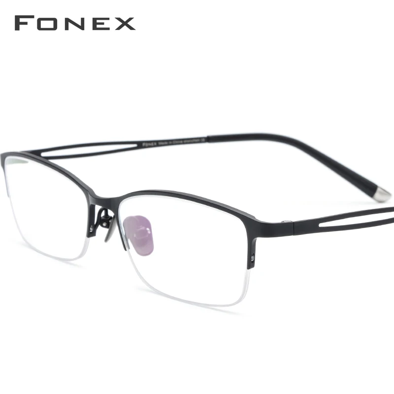 

FONEX Pure Titanium Glasses Men 2019 New Square Eyeglasses Frame Women Semi Rimless Half Rim Optical Prescription Eyewear 8504