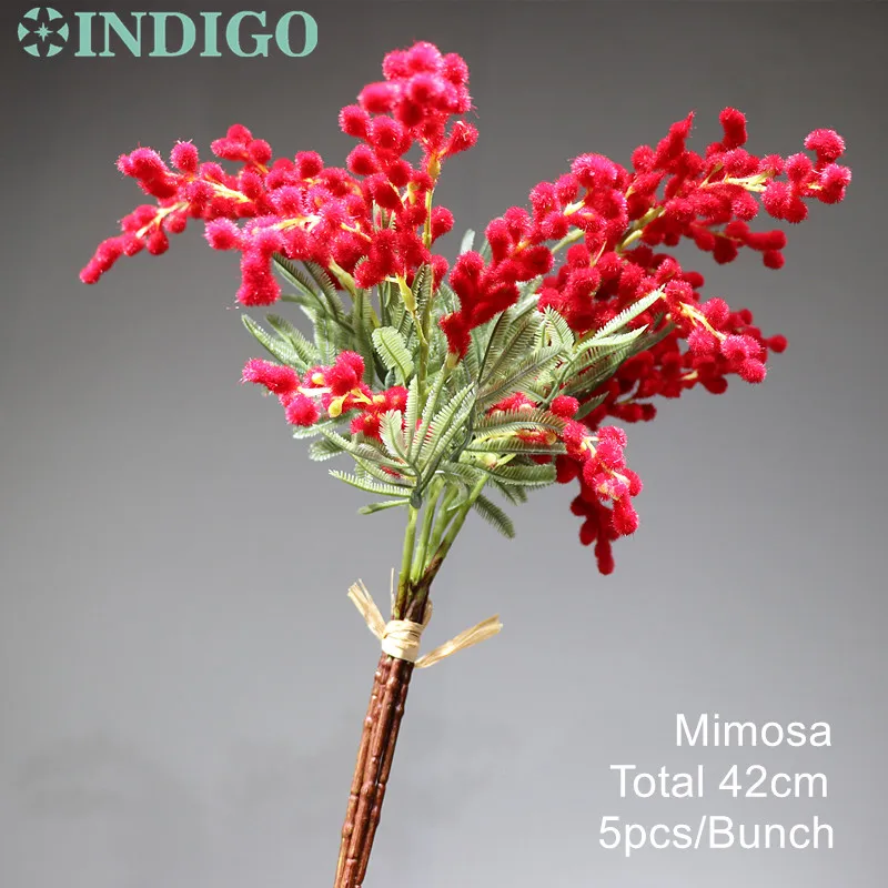 Индиго-5 шт. плюш Австралия акации желтый Мимоза спрей вишня искусственный свадебный цветок праздничный Декор - Цвет: 5 piece red 42cm