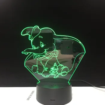 

Dumbo Cartoon Flying Ears Elephant Animal 3D LED Night Desk Light Nightlight 7 Changing Color Indoor Decor Kids Friengs Gift