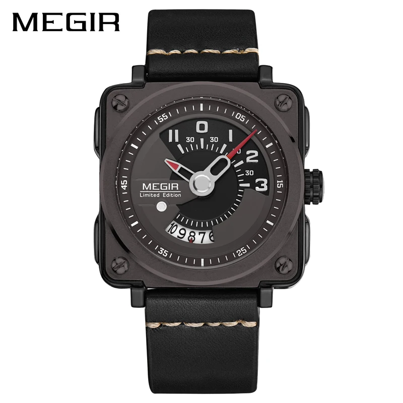 MEGIR лучший бренд класса люкс мужские s часы мужские часы Дата Спорт военный кожаный ремешок для часов кварцевые мужские деловые часы подарок - Цвет: Кофе