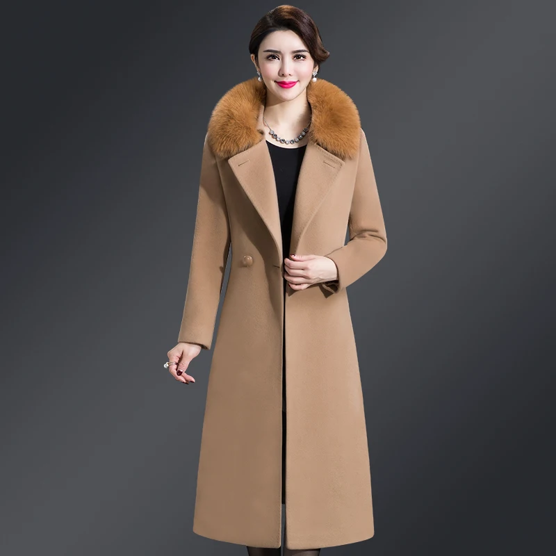 New Slim Women outerwear winter clothing fashion warm woolen blends coat female Belt elegant Double Breasted woolen coat