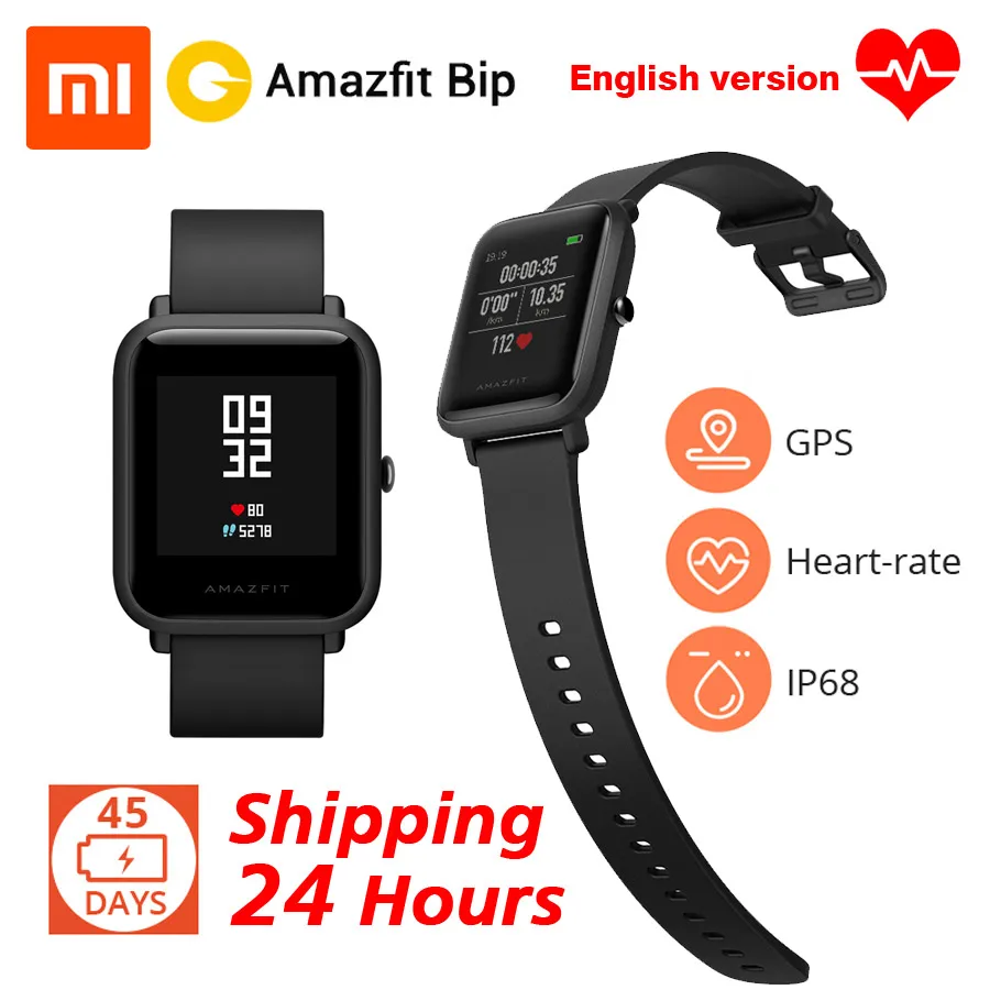 

[English Version] In Stock Xiaomi Amazfit Bip Smart Watch Huami GPS Smartwatch Bluetooth 4.0 Heart Rate 45 Days Battery IP68