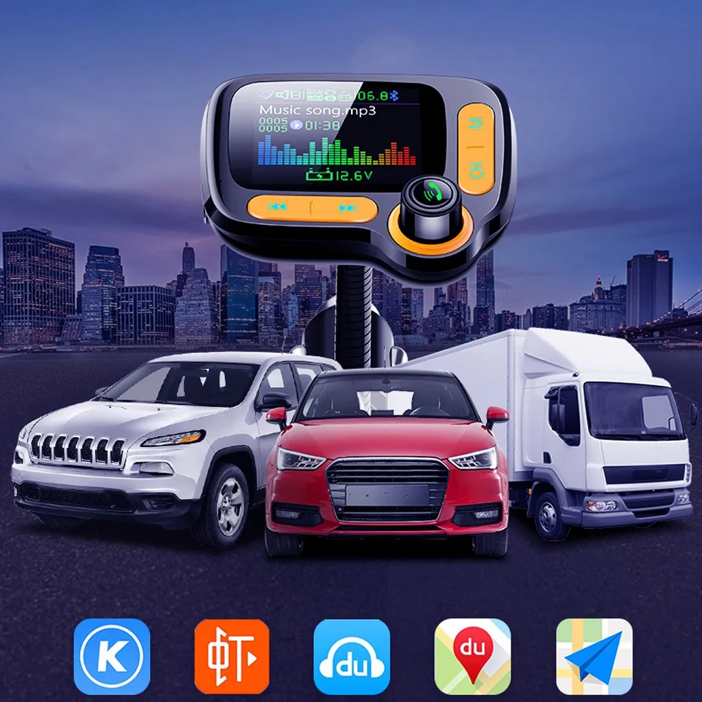 Bluetooth 5,0 fm-передатчик автомобиля 1.77in экран беспроводной радио адаптер mp3-плеер