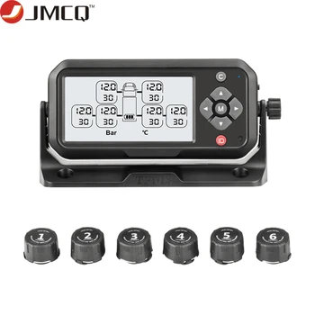

JMCQ Truck TPMS Tire temperature and pressure display Night Auto light on for Trailer/Bus/RV 6 External Sensor Easy Install
