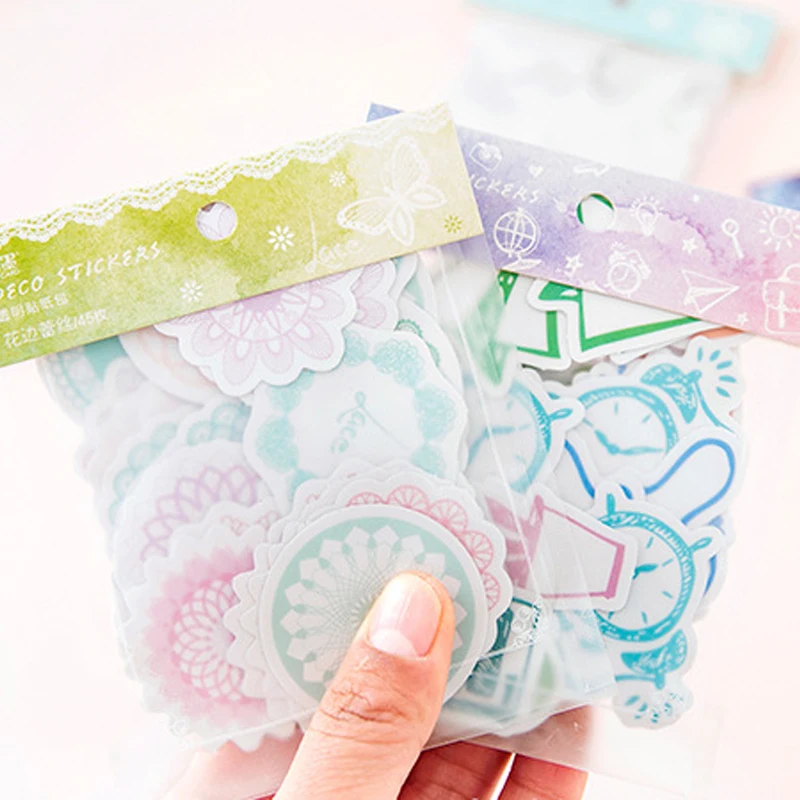 

45pcs/pack Transparent Creative European Flower Style Kawaii Gifts Stationary Stickers DIY Decorative Four Design