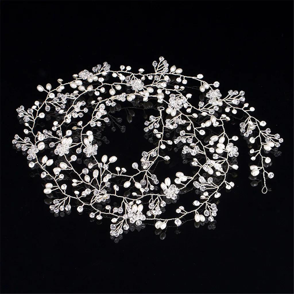 Hair Vine 41'' Wedding Bridal Headband Rhinestone Pearl Headpiece Jewelry