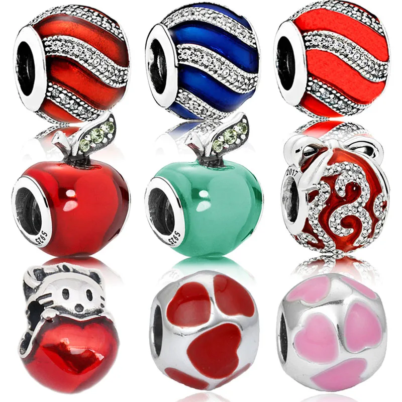 

Apple Bright Ornament Hello Kitty Pink Heart Charm 925 Sterling Silver Bead Fit Pandora Bracelet Bangle for Women DIY Jewelry