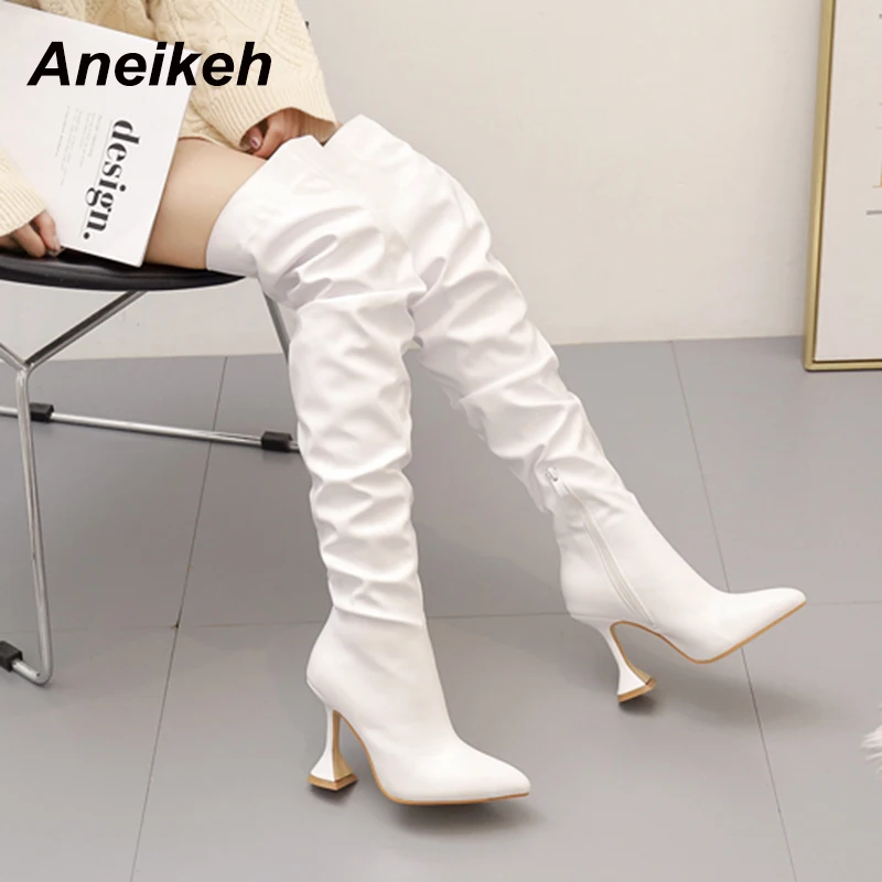 Женские сапоги выше колена Aneikeh черные белые сапоги-челси из искусственной кожи