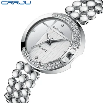 

CRRJU Watch Women Fashion Luxury Brand Wristwatch Graceful Moon Diamond Dial Gold Quartz Clock Waterproof Hot Sale Ladies Watch