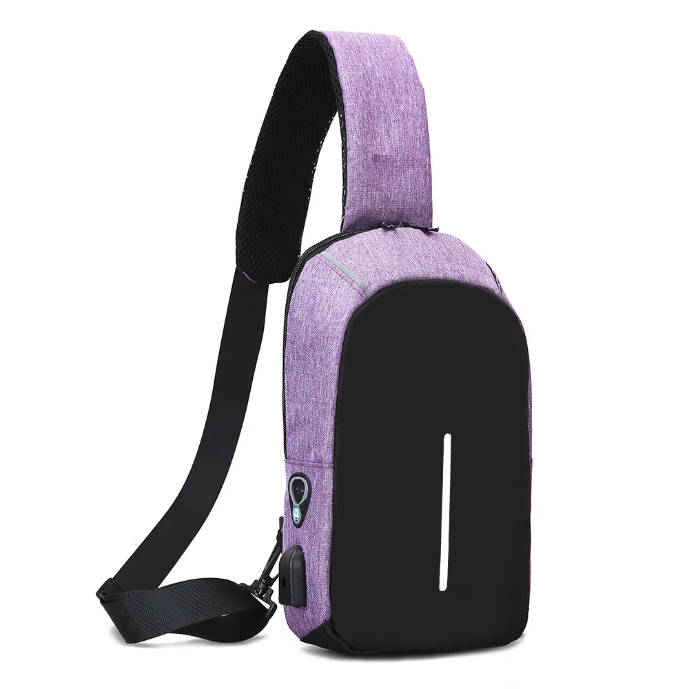 Мужская многофункциональная сумка через плечо, Мужская Противоугонная сумка через плечо, сумка через плечо, usb зарядка, водонепроницаемая короткая сумка для путешествий - Цвет: Фиолетовый