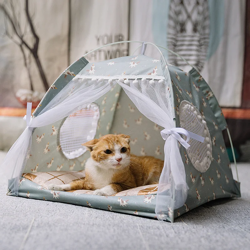 Sweet Princess Cat Bed Foldable Small Cats Tent House Kitten Dog Basket Beds Cute Cat Houses Home Cushion Pet Kennel Products
