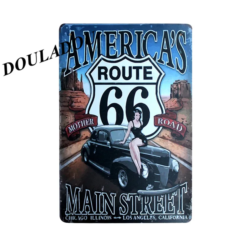 [Douladou] США Route66 Винтаж окрашивание металла декор Бар Кафе Декор отеля Ретро Винтаж вечерние плакат рисунок номер Декор 20x30 см