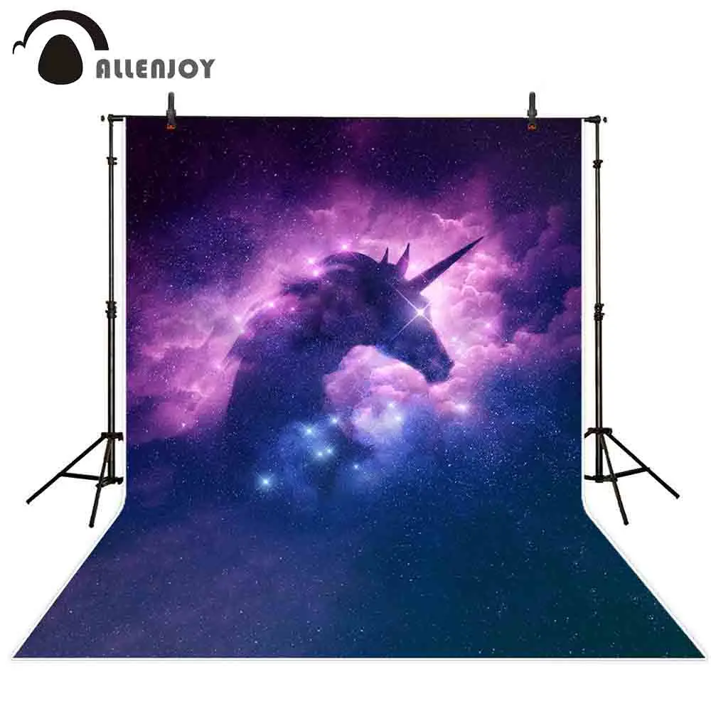 

Allenjoy unicorn photography background fairy tale purple blue abstract glitter starry sky cloud backdrop photocall photophone