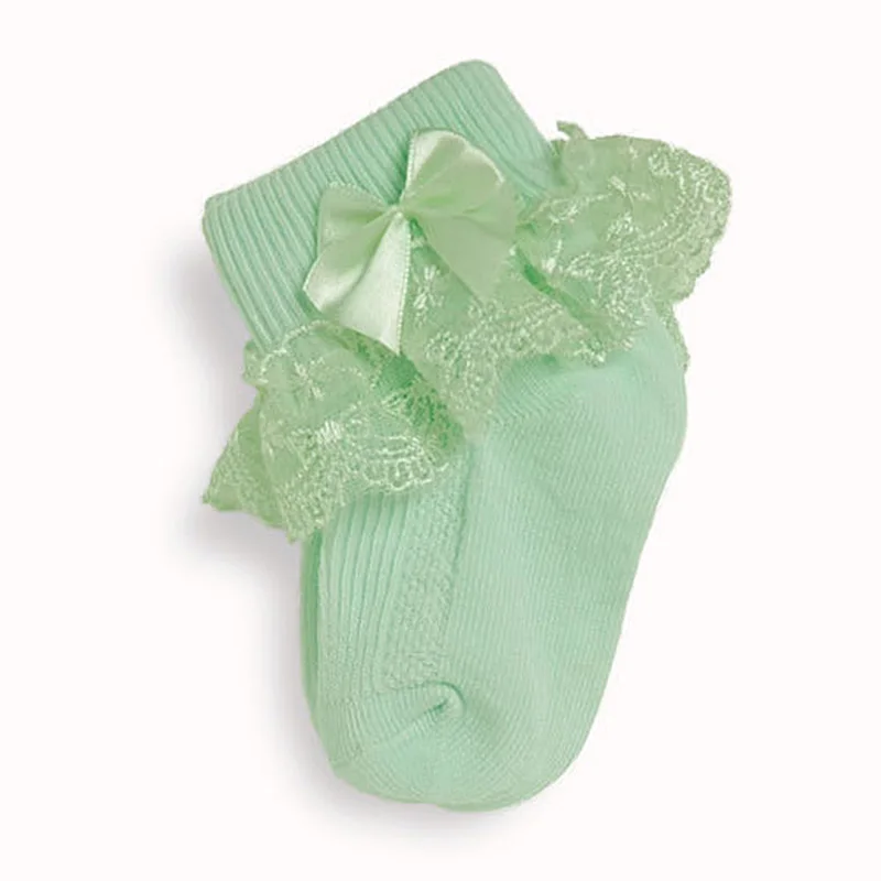 Новые кружевные носки с бантом для малышей теплые хлопковые носки для новорожденных девочек, милые носки-тапочки в стиле принцессы Детские аксессуары - Цвет: Зеленый