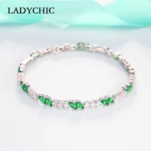 LADYCHIC Изысканный зеленый кристалл браслеты для женщин романтичный серебристый цвет браслет подарок на день рождения для подруги LB1007