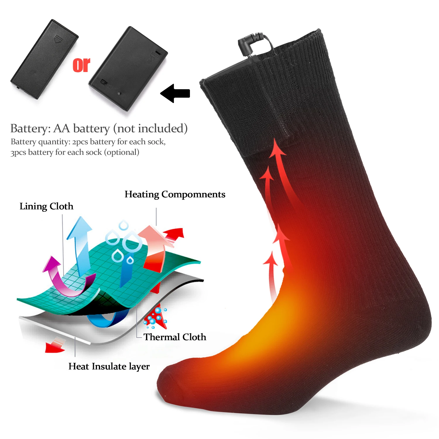Electric Heated Socks Battery Powered Cold Weather Heat Socks Outdoor Riding Camping Hiking Motorcycle Warm Winter