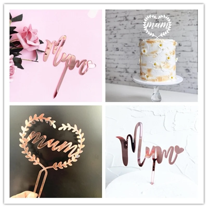 

1Pc Golden Geometric Shape Cake Toppers Decoration Rose Gold Heart Cake Top Flag Mother's Day Cupcake Gifts For Mother Birthday