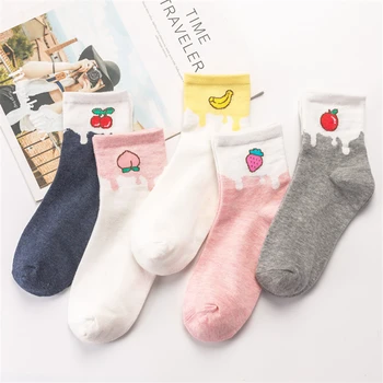 

Cartoon Fruits Print Socks Women Harajuku Cotton Cute Funny Short Food Patterned Breathable Art Ankle Hipster Sporty Hip Hop