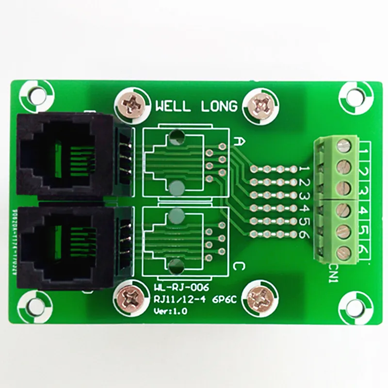 RJ11/RJ12 6P6C Jack 2-Way Buss Breakout Board, клеммный блок, разъем