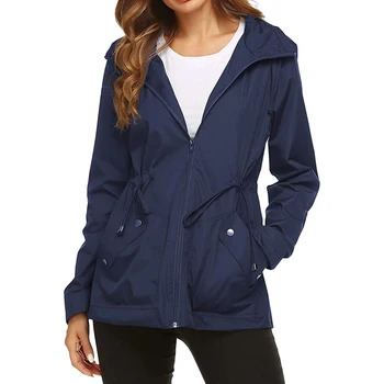 

Women Long Waterproof Jacket Hooded Loose Large Pocket Long Sleeve Ladies Tops Plus Size Female Casual Outdoor Coats Raincoat
