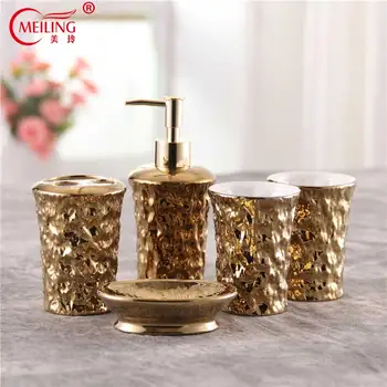 

Ceramic Bathroom Accessories Set Gold Storage Organization For Home Hotel Porcelain Stone Toothbrush Holder Tandpasta Squeezer
