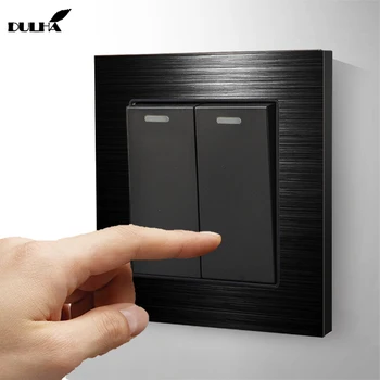 

Luxurious Black Brushed Aluminum 2 Gang 2 Way Wall Light Switch Satin Metal Panel Electrical Push Button 10A Rocker Switches