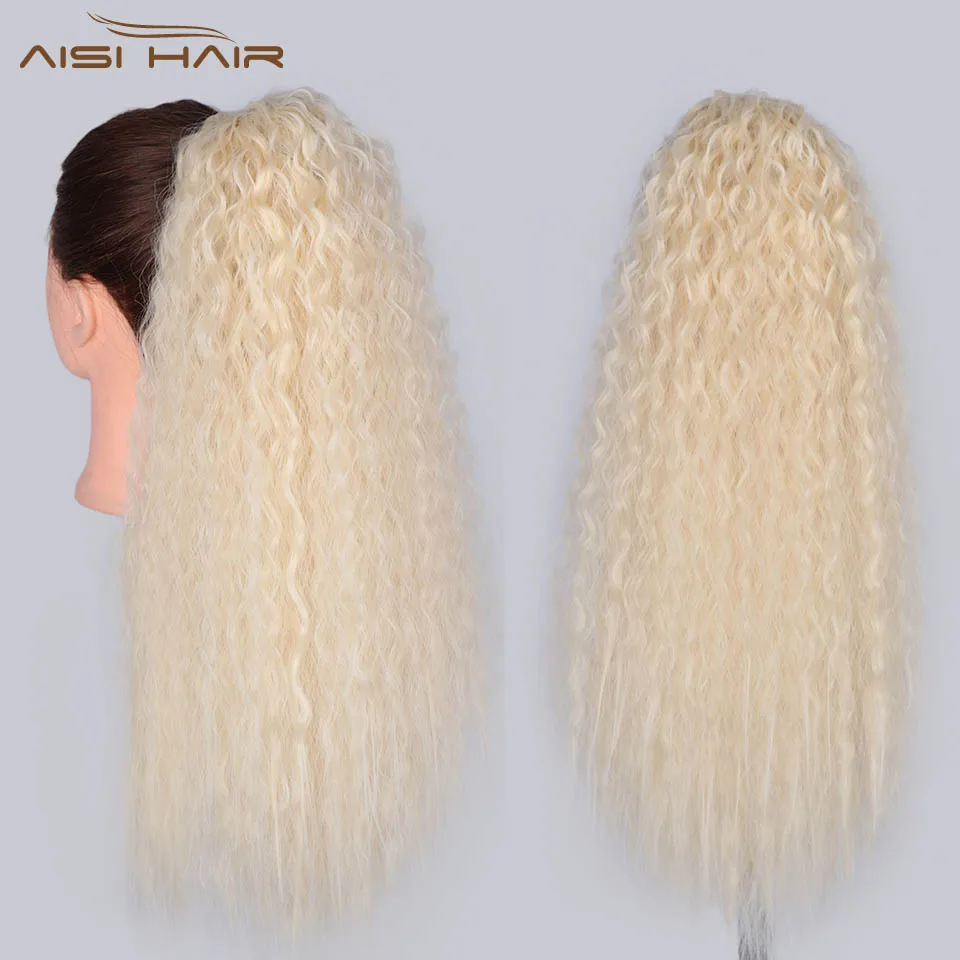 

I's a wig Kinky Curly Ponytail Extension for Women Synthetic Drawstring Corn Hair Piece for Women White Black Brown Hair