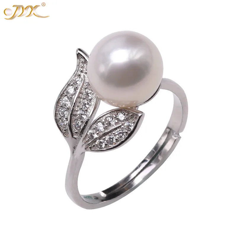 silver color 9mm JYX элегантный белый круглый пресноводный жемчуг кольцо 9 мм АА стерлингового серебра натуральный жемчуг Регулируемый стиль - Цвет камня: silver color 9mm