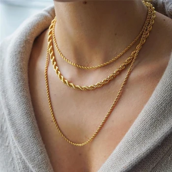 Peri'sBox Gold Color Twisted Rope Chain Necklaces Chunky Wide Thin Chains Necklaces for Women Minimalist Necklace Instajewelry