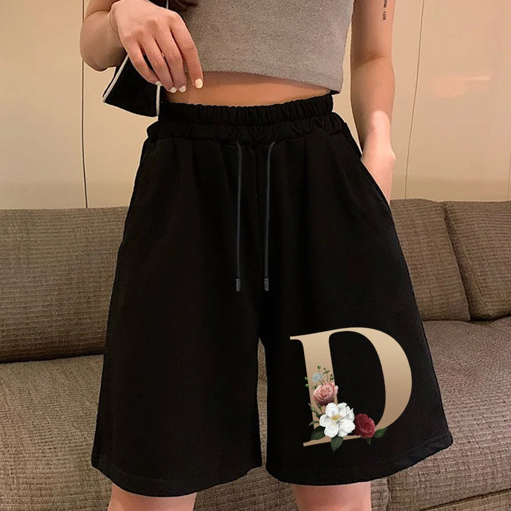 2022 Summer New High Waist Shorts Fashion Girl Linen Five-point Pants Letter Printed Shorts Ladies Wide Leg Comfortable Shorts