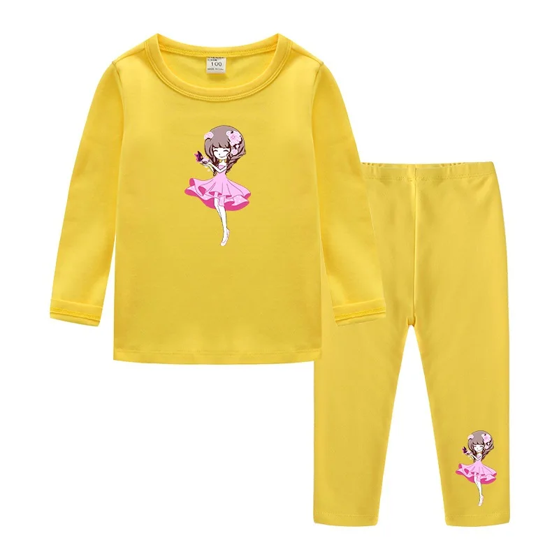 Новые пижамы для маленьких девочек, одежда для сна, детская одежда, хлопковые рождественские пижамы с длинными рукавами для девочек 2, 4, 6, От 8 до 11 лет - Цвет: Yellow