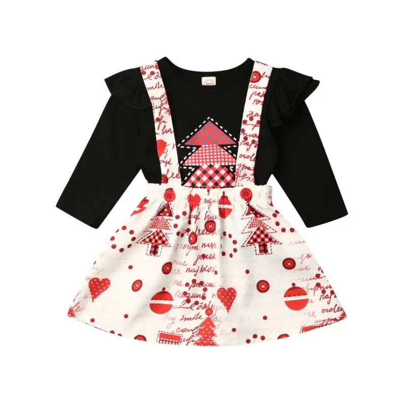 Christmas Kids Baby Girls Tops T-Shirt Suspender Skirt Dress 2Pcs Outfits Set | Детская одежда и обувь