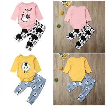 

Newborn Baby Boy Girl Cartoon Animal Print Romper Tracksuit Jumpsuit Outfits Girls Clothes Set 2pcs