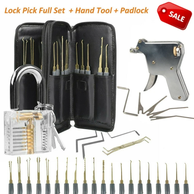 

24Pcs Unlock Unlocking Pick Tools Set Key Extractor And Transparent Practice Padlock Household Tools